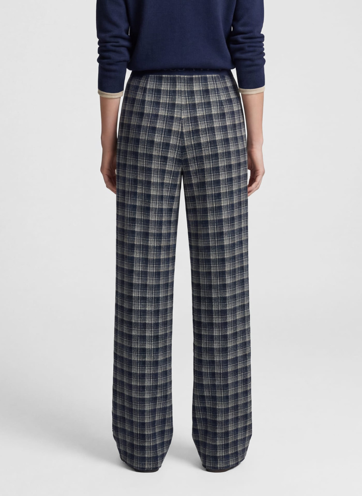БРЮКИ RABE в сине-серой клетке с прямым силуэтом