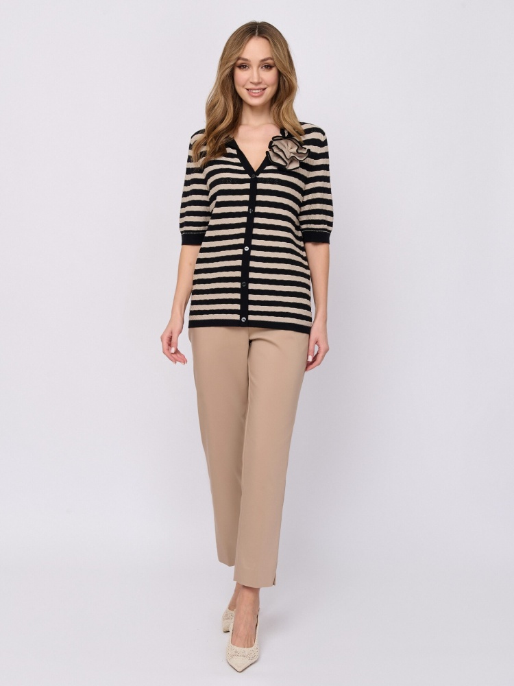 БЛУЗКА FRANCO VELLO с V-образным вырезом и объемным декоративным цветком
